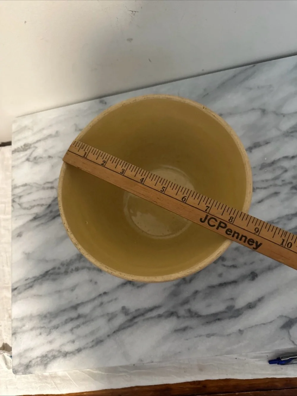 Antique Yellow ware Ceramic mixing Bowl  Blue & white Stripes with lid Rare